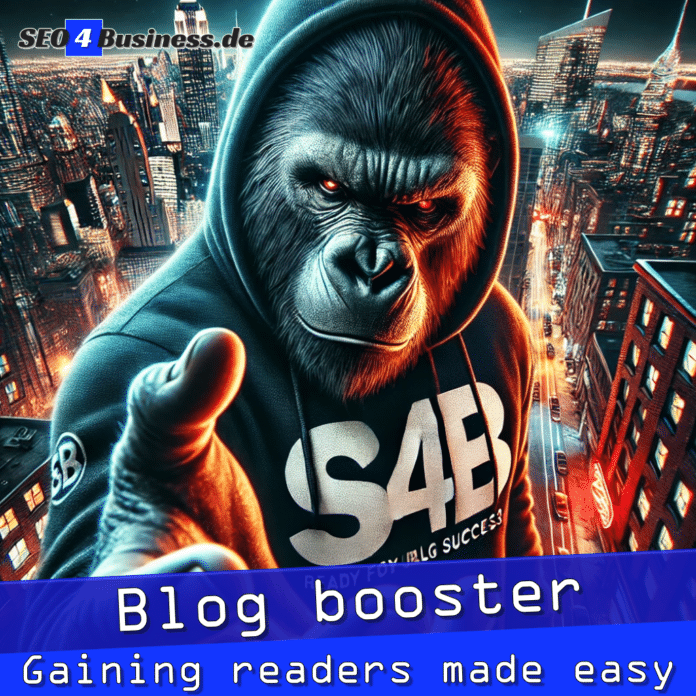 Gorilla mit strategischem Blick im S4B-Hoodie, bereit, den Leser für den Blog-Erfolg zu inspirieren.