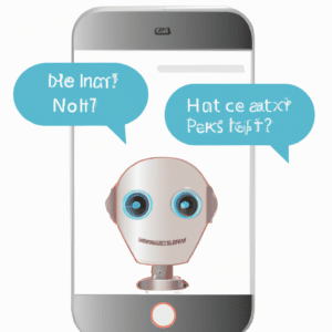 Ein Chatbot auf einem Computerbildschirm hilft einem Kunden bei Fragen oder Problemen, dargestellt durch Textblasen