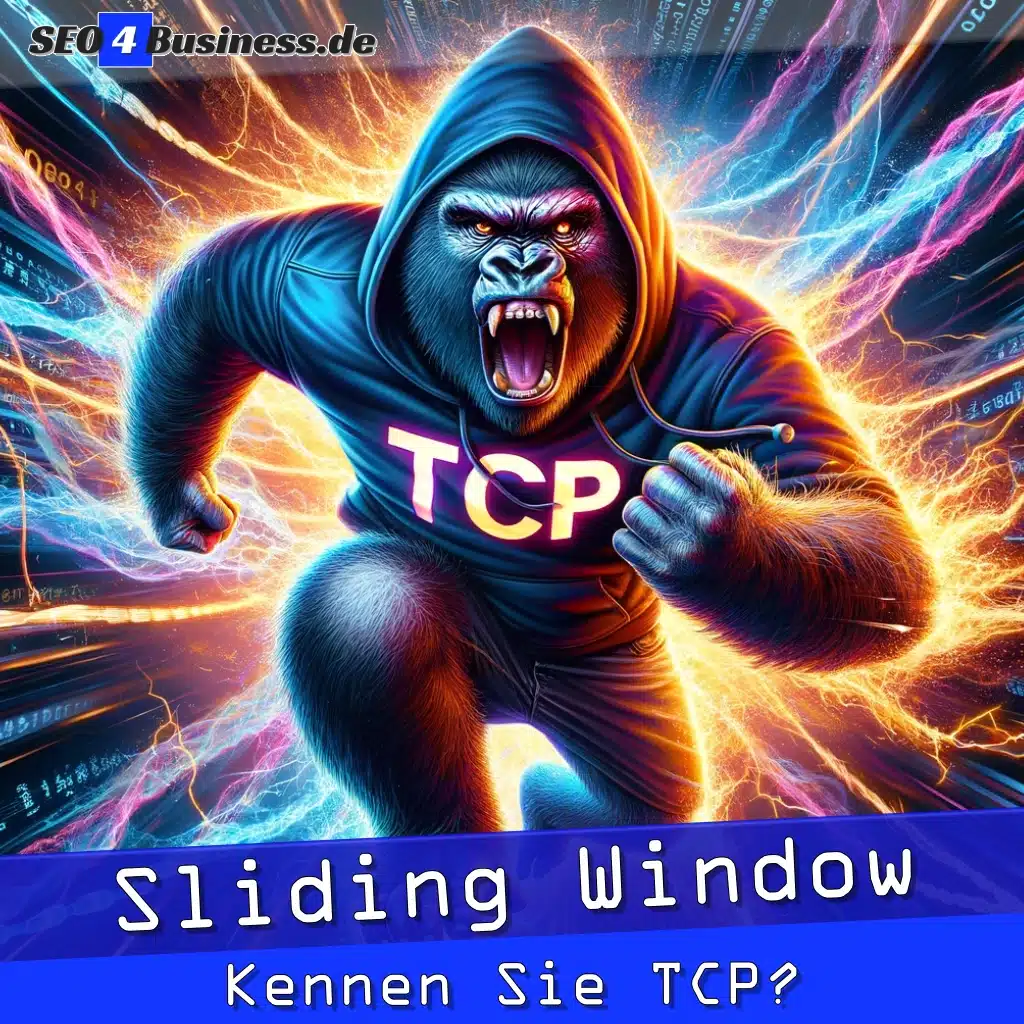 Ein Gorilla im Hoodie zeigt auf das TCP-Logo.