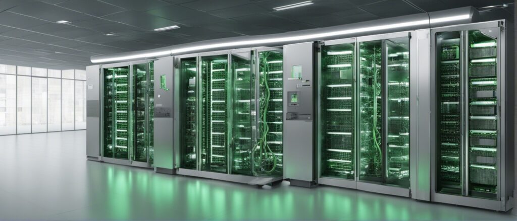 Serverraum mit grünem Strom für umweltfreundlichen Betrieb