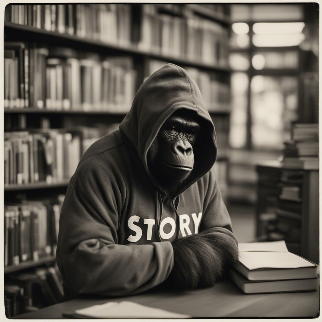 Storytelling-Gorilla, der die Kunst des Erzählens symbolisiert