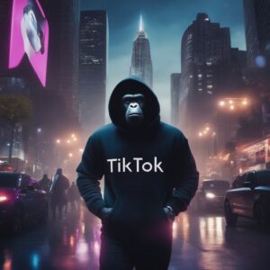 TikTok Logo mit Waage, die Chancen und Risiken abwägt