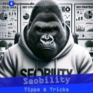 Gorilla mit Seobility Hoodie analysiert SEO