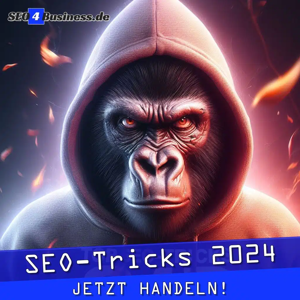 Gorilla mit S4B-Hoodie präsentiert SEO-Tricks 2024