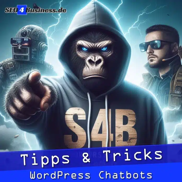 穿着 S4B 连帽衫的大猩猩象征着 WordPress 聊天机器人的力量