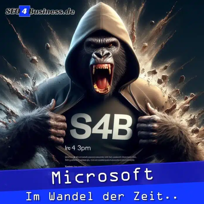 Gorilla steuert durch digitale Wogen mit Microsoft-Logo