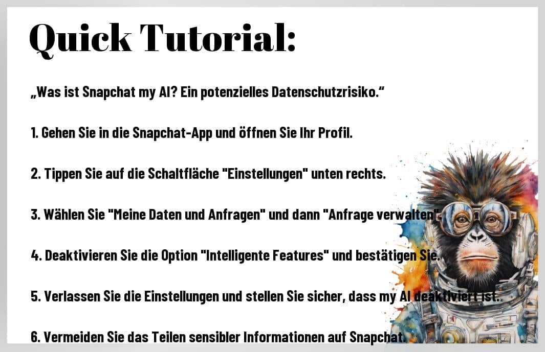 Snapchat My AI bringt eine vollkommen neue Dimension in Ihre digitale Kommunikation. Wenn Sie neugierig sind, wie dieser smarte Assistent Ihre Snapchat-Erfahrung verbessert, sind Sie hier genau richtig. In diesem Text geht es nicht um technische Details, sondern darum, wie Snapchat My AI Ihr Social-Media-Leben erleichtert und bereichert. Bereiten Sie sich darauf vor, eine Funktion zu entdecken, die mehr kann, als Sie erwartet haben. Lassen Sie sich überraschen, wie intelligent dieser Begleiter wirklich ist!