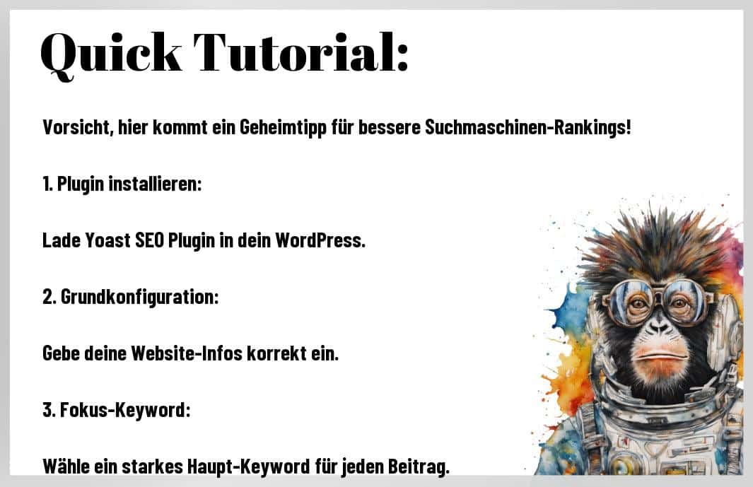 Yoast SEO ist Ihr Schlüssel zu besseren Rankings! Ich zeige Ihnen, wie Sie mit einfachen Tipps und Tricks Ihre Website sichtbar machen. Meine Anleitung hilft Ihnen, das volle Potenzial von Yoast SEO auszuschöpfen und mehr Traffic auf Ihre Seite zu bringen. Erfahren Sie, wie Sie Ihre Inhalte für Suchmaschinen optimieren und mit praxisnahen Beispielen Ihren Erfolg steigern können. Lassen Sie sich inspirieren und starten Sie Ihre Reise zu mehr Sichtbarkeit und Erfolg im Netz!