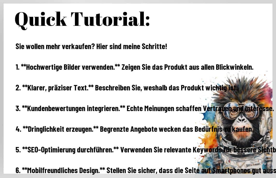 Die Chance, Ihre Produktseiten entscheidend zu verbessern, verpassen? Das könnte Sie teuer zu stehen kommen. Ich teile exklusive Tipps und Tricks, die Ihren Erfolg maßgeblich beeinflussen können. Aus meiner Erfahrung wissen nur wenige von diesen effektiven Methoden.