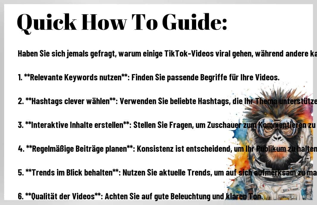 Wussten Sie, dass Sie mit den richtigen TikTok-SEO-Techniken Ihre Reichweite exponentiell steigern können? Ich habe Strategien entdeckt, die vielen verborgen bleiben und Ihr Profil auf das nächste Level heben. Jede Minute, die Sie warten, nutzen andere bereits diese Tricks und sichern sich die besten Plätze im TikTok-Algorithmus. Lassen Sie sich diese Chance nicht entgehen—Ihre Konkurrenz schläft nicht. Erfahren Sie, wie Sie diese exklusiven Tipps anwenden und endlich die Aufmerksamkeit bekommen, die Sie verdienen.