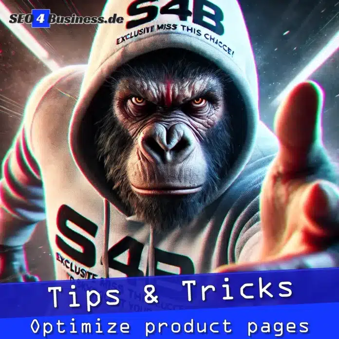 Entschlossener Gorilla im S4B-Hoodie mit durchdringendem Blick, der auf Produktseiten-Optimierung hinweist.