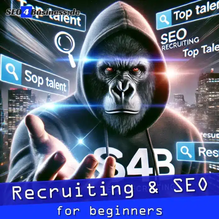 Gorilla im S4B-Hoodie, greift nach Top-Talenten in einer digitalen Recruiting-SEO-Welt.