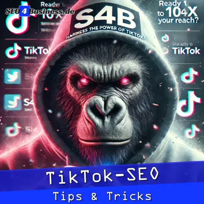 Gorilla in S4B-Hoodie mit TikTok-Symbolen, der nach vorne greift.